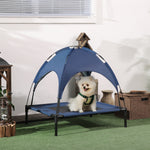 Pawhut 76cm Elevated Dog Bed Cooling Raised Pet Cot Uv Protection Canopy | Blue