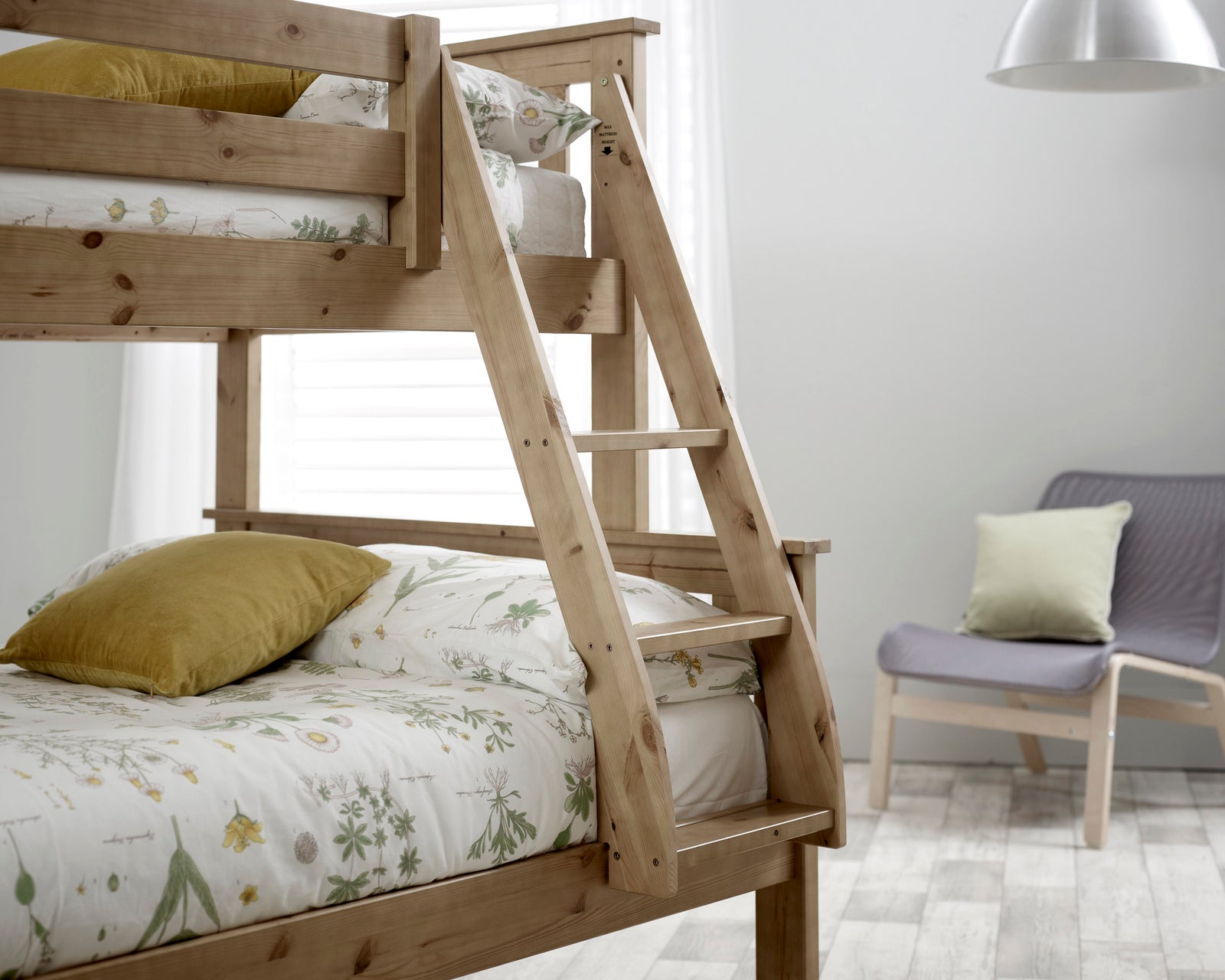 Carra Triple Sleeper Bunk Bed With Spring Mattresses | Small Double | Light Brown