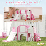 7 In 1 Toddler Slide Set, Frog Theme Playset With Basketball Hoop | Pink