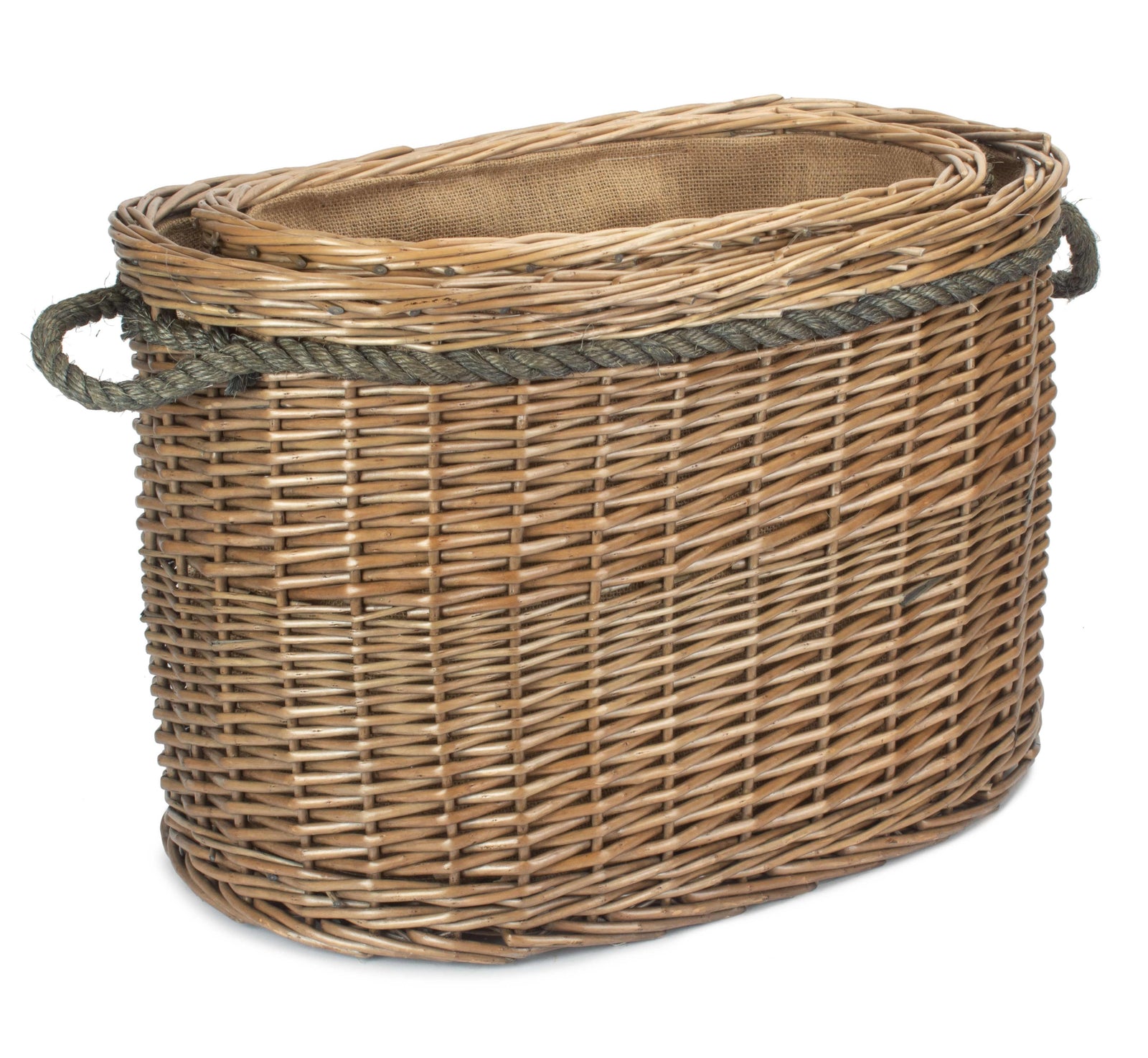 Wicker Oval Rope Handled Log Basket | Set-of-2 | Brown