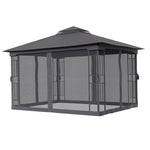 395cm X 295cm Outdoor Garden Gazebo With Ventilated Roof And Mesh Curtains,steel Frame Patio Shelter & Pa-coated Polyester Canopy For Backyard And Parties