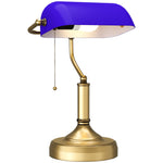 Banker's Table Lamp W/ Antique Bronze Tone Base | One Size | Blue