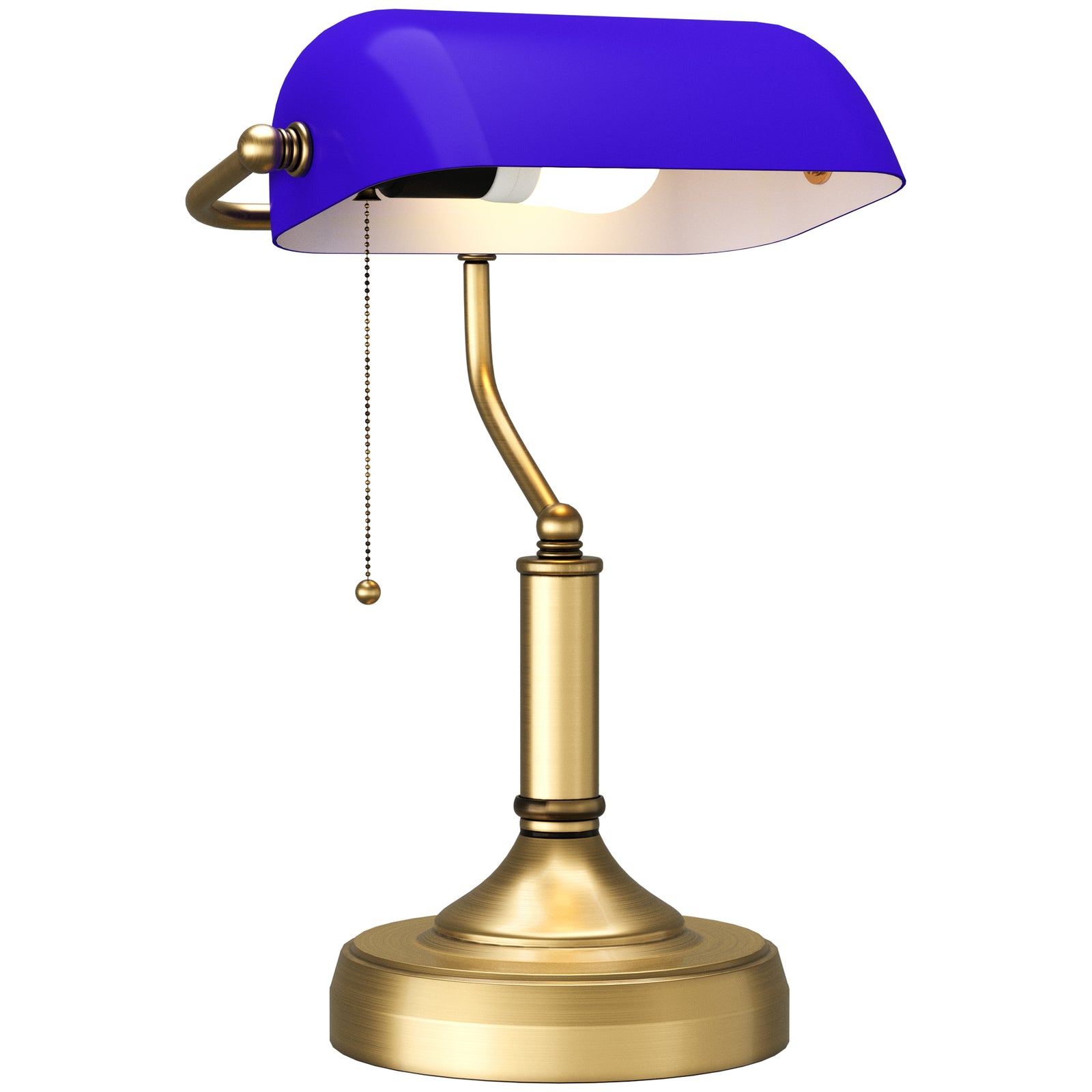 Banker's Table Lamp W/ Antique Bronze Tone Base | One Size | Blue