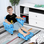 Cute Cloud Star Child Armchair Seat Wood Frame W/ Footrest Padding | Blue