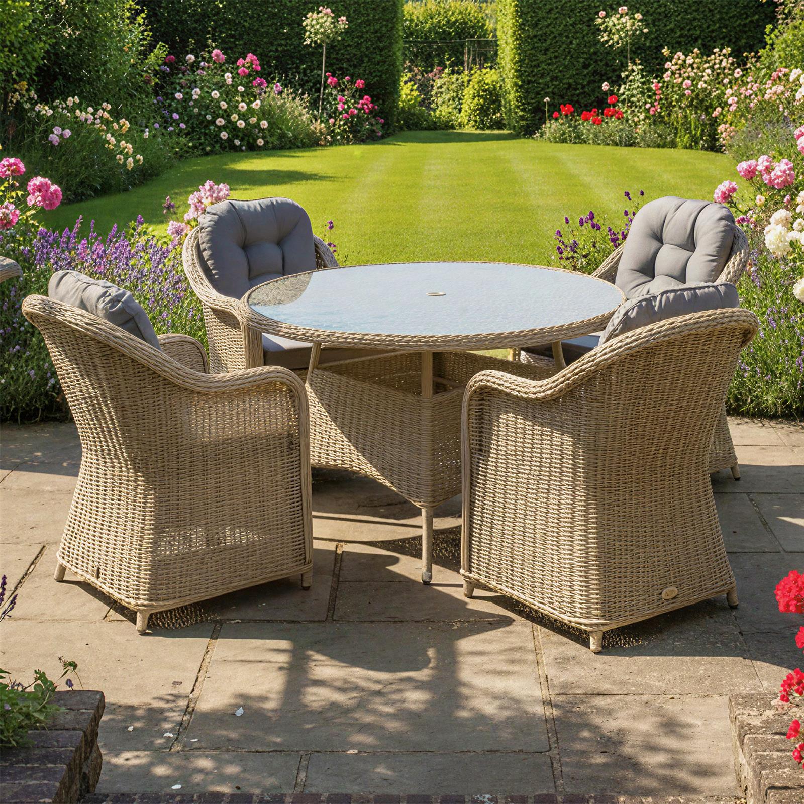 Sicilia Rattan 4 Seat Dining Set | Sandy Oak