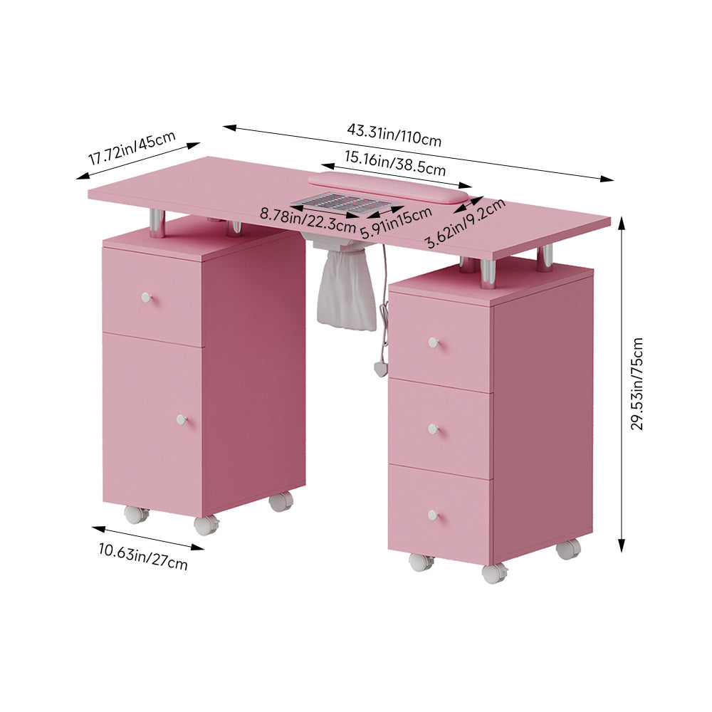 Professional Mobile Manicure Table With Built-in Dust Collector And Drawers