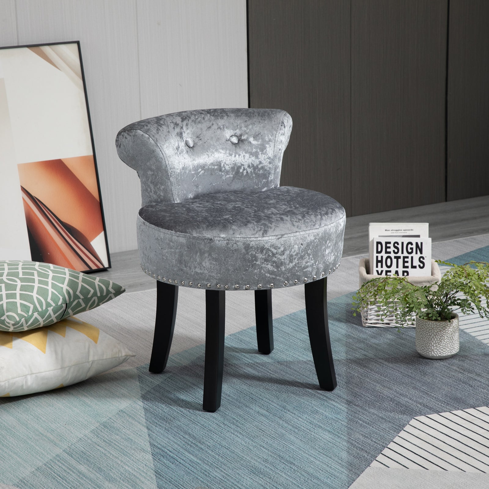 Dressing Table Stool Vanity Seat W/ Rubber Wood Legs Bedroom | One Size