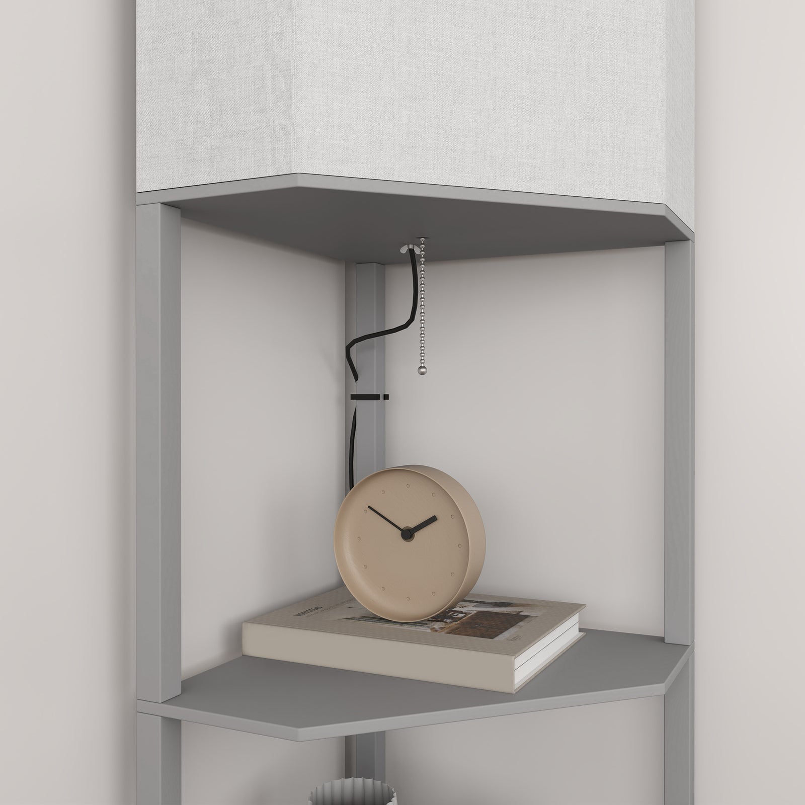 Corner Modern Floor Lamp With Shelves For Living Room | One Size | Gray