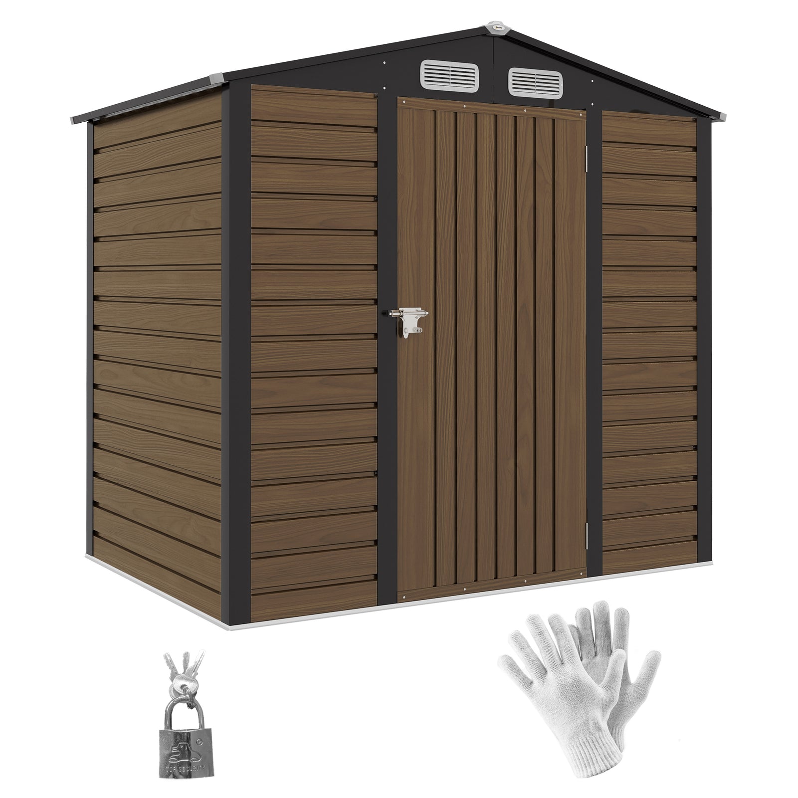 4.3 X  6.2ft Garden Metal Shed,ventilation Slots For Garden