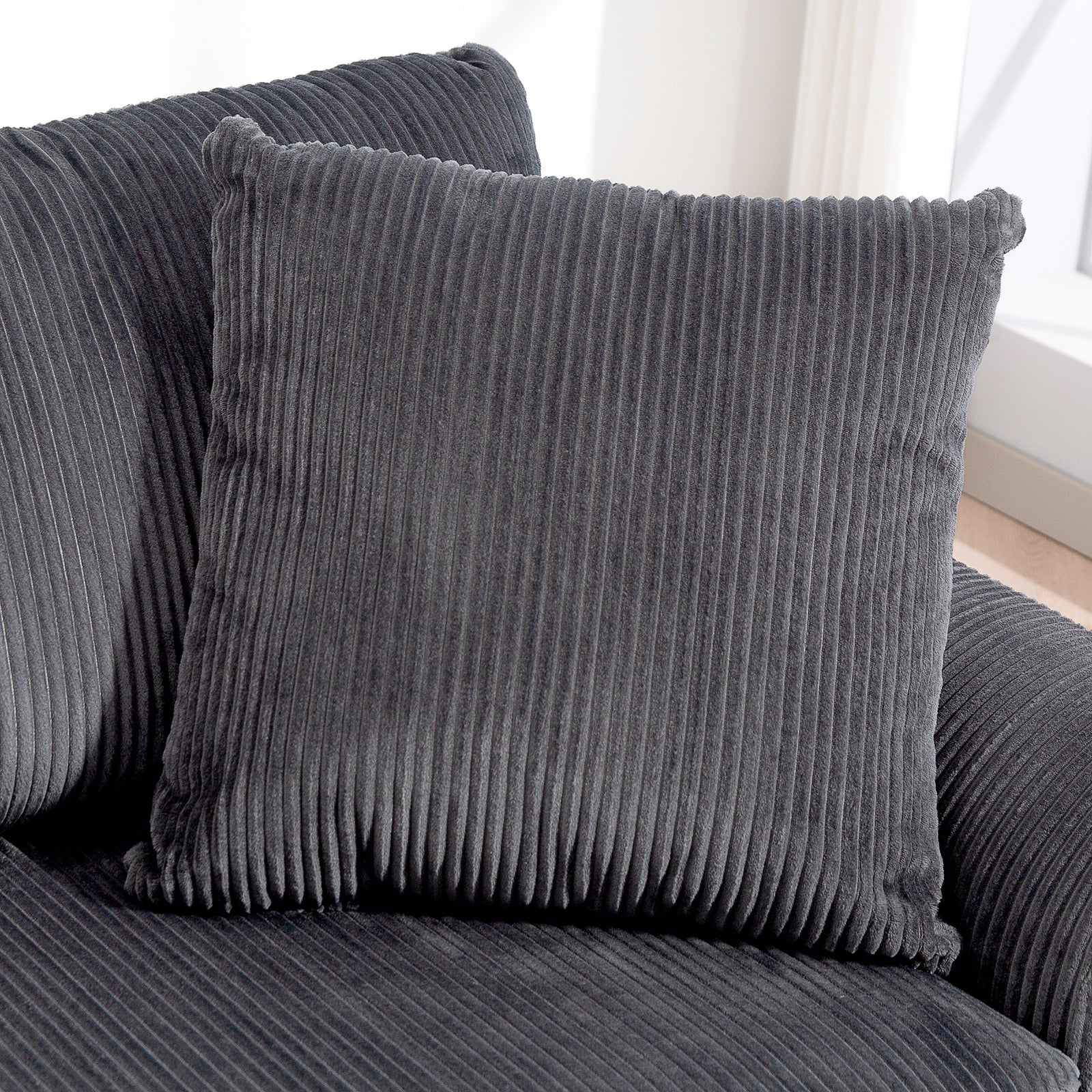 212 Cm Upholstered Jumbo Cord Sofa Couch With Spring Cushion | Grey