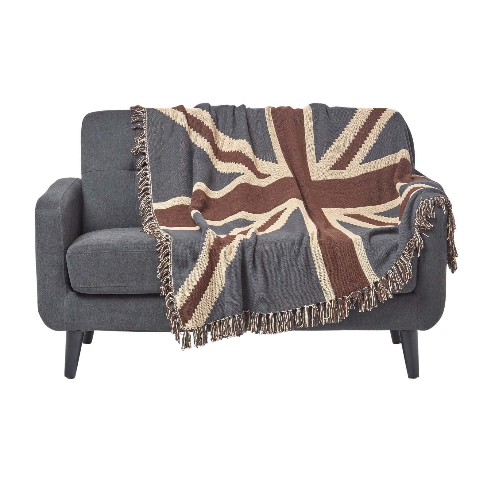 Cotton Union Jack Flag Throw | 125cm x 150cm | Cream & Brown