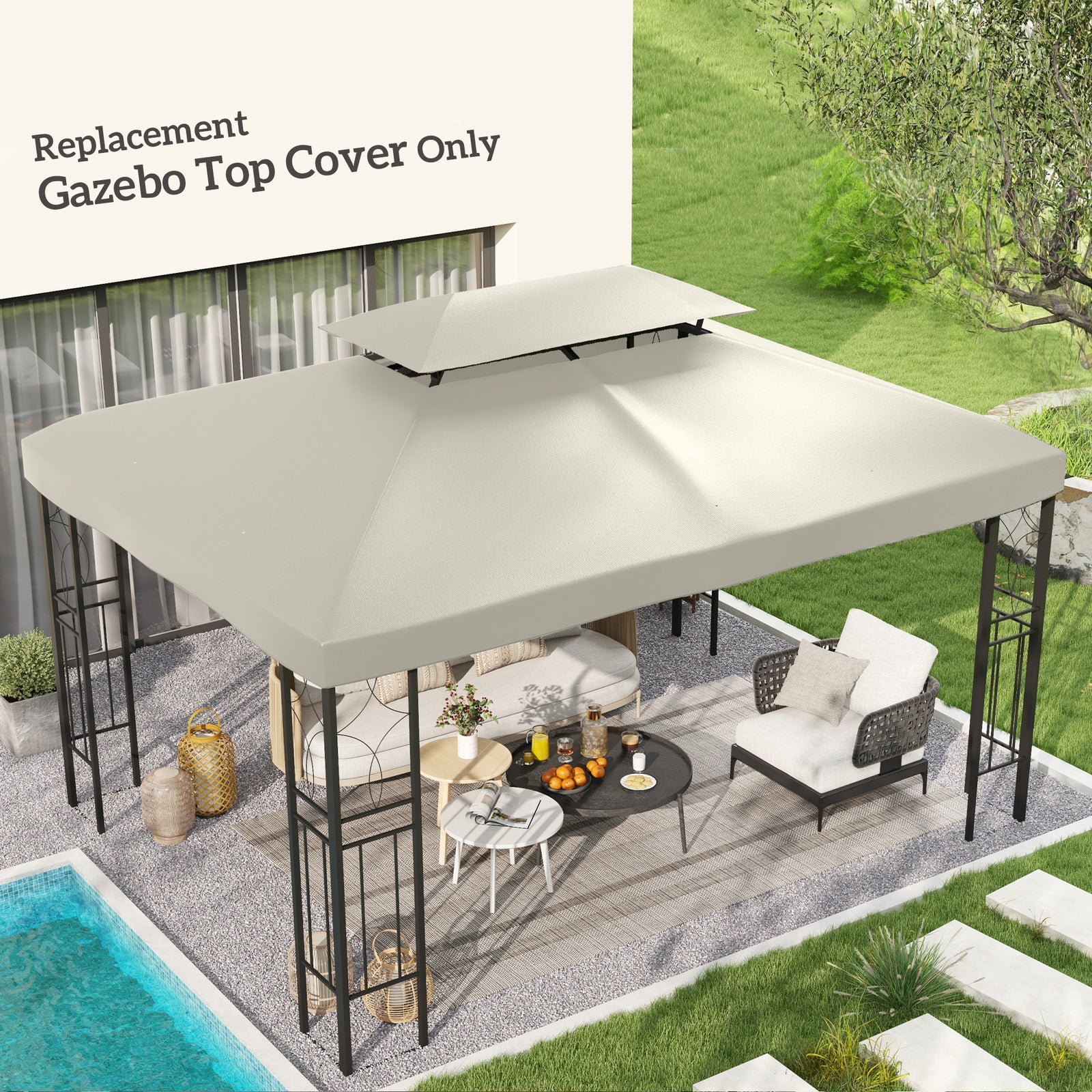 3x4m Gazebo Replacement Roof Canopy 2 Tier Top Uv Cover | Cream