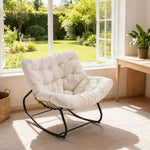 Elegant Rattan Rocking Chair With Cushioned Seat – Stylish And Comfortable Relaxation | White