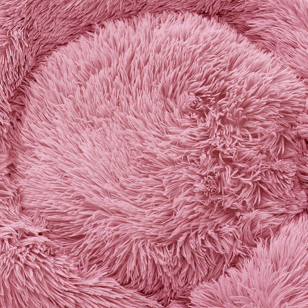 Dia 70cm Calming Round Donut Plush Dog Cuddler Bed Comfort Bed For Dogs | Pink