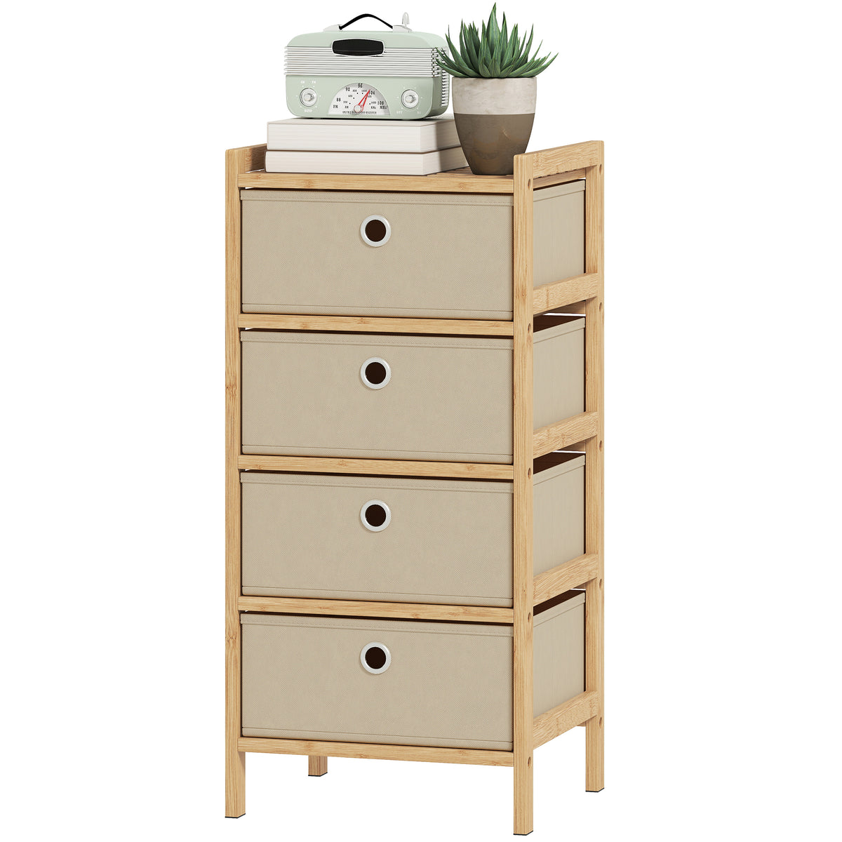 HOMCOM Chest Of Drawers, 4 Drawers Dresser With Bamboo Frame