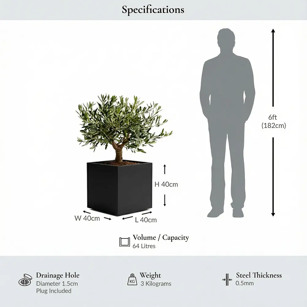 Zinc Galvanised Square Planter | 40cm x 40cm x 40cm | Matte Black