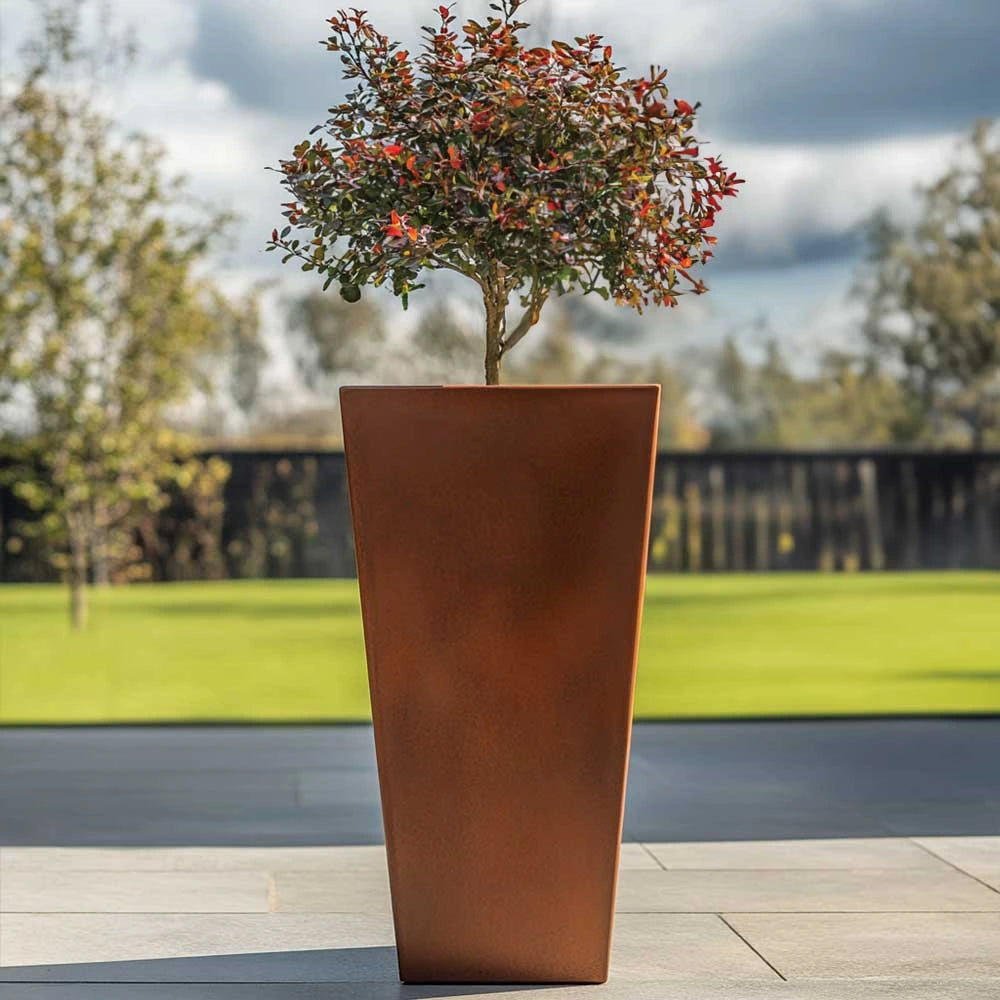 Zinc Galvanised Tall Flared Tapered Square Planter | 40cm x 40cm x 90cm | Copper