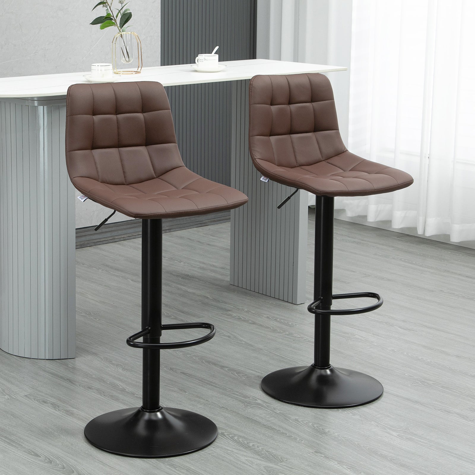 Adjustable Counter Barstools With Footrest | Brown