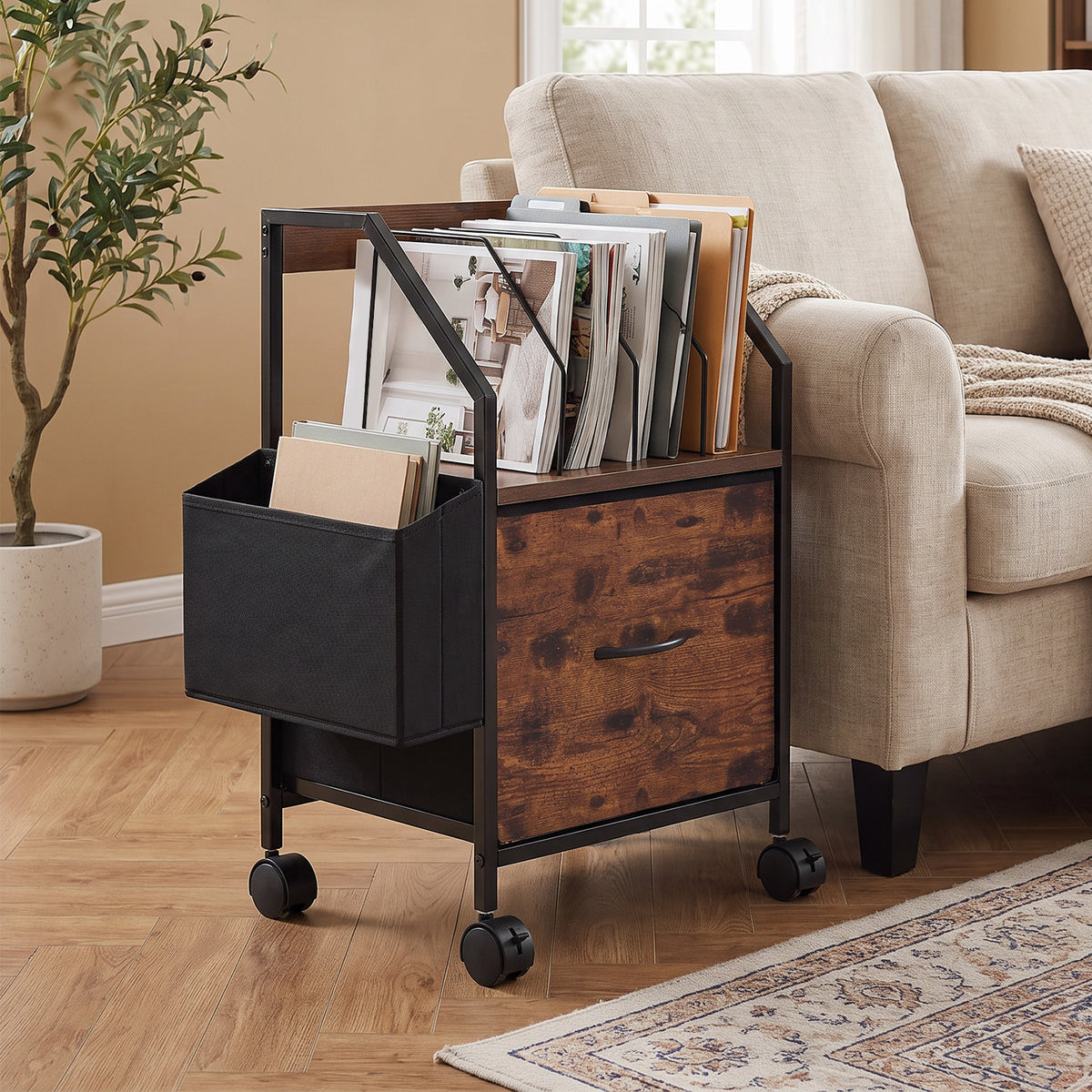 Vintage Filing Cabinet With Casters | 1 Drawer | Black & Brown