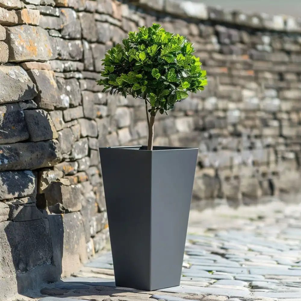 Zinc Galvanised Tall Flared Tapered Square Planter | 40cm x 40cm x 90cm | Gray