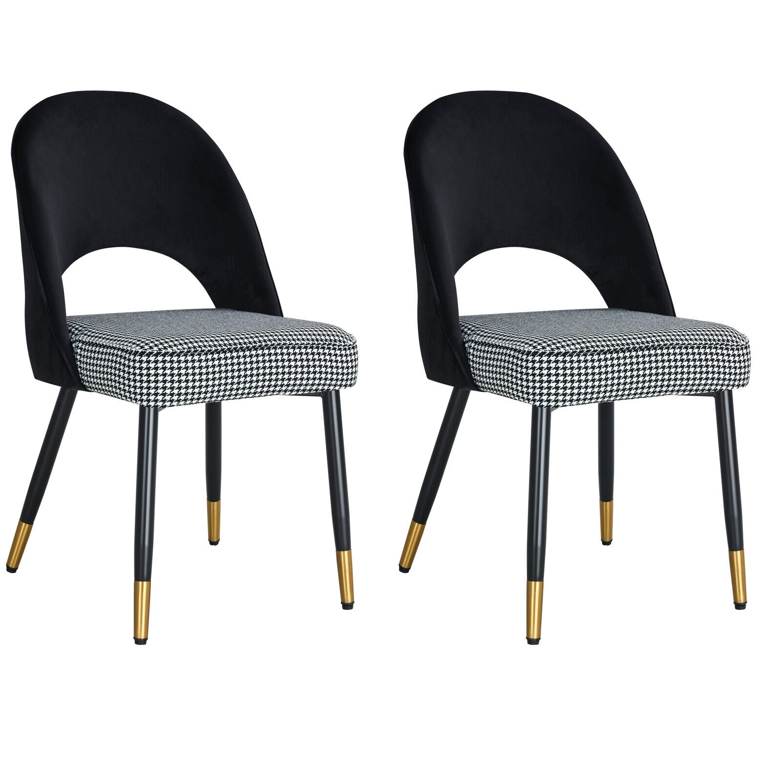 Set Of 2 Dining Chairs Velvet Set Padded Seat Kitchen Chair Home Office | Black & White