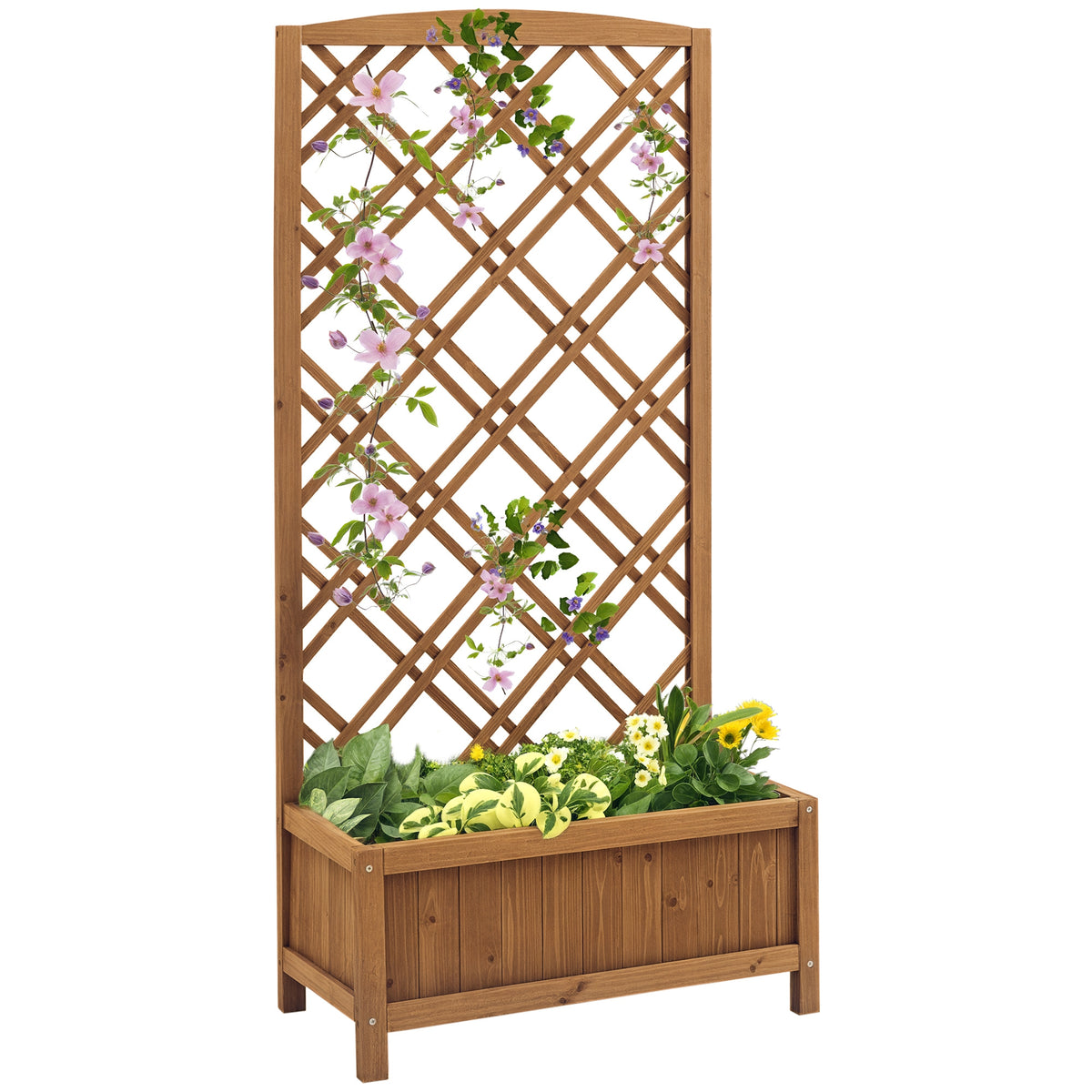 Outsunny Wooden Planter With Trellis, Raised Bed For Garden, Brown