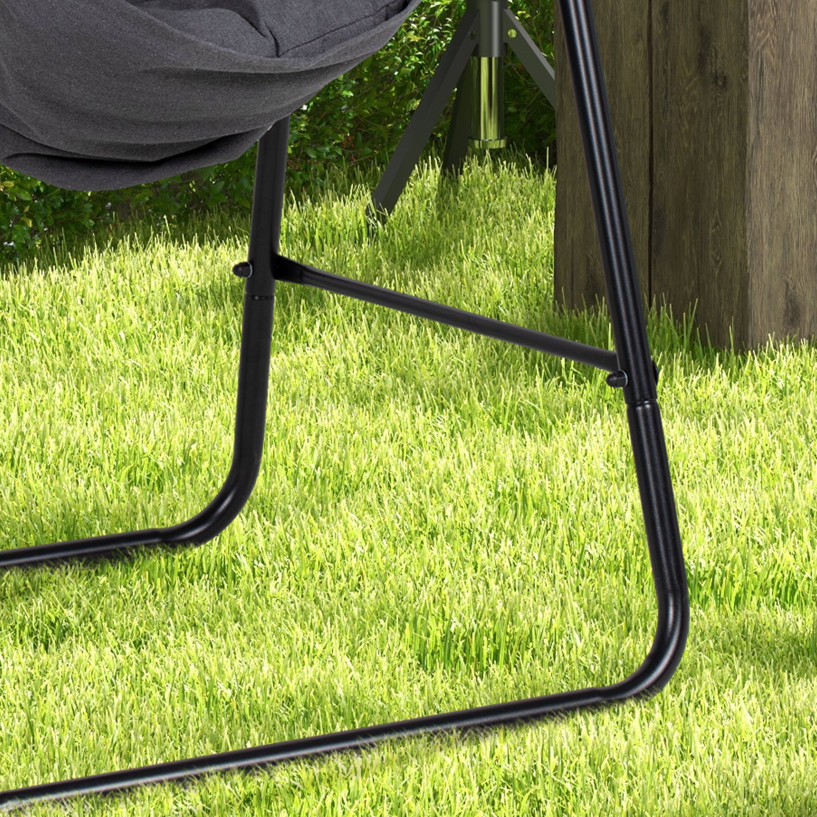 Patio Hammock Chair With Stand,  Cushion, Armrest, Hooks | Dark Gray