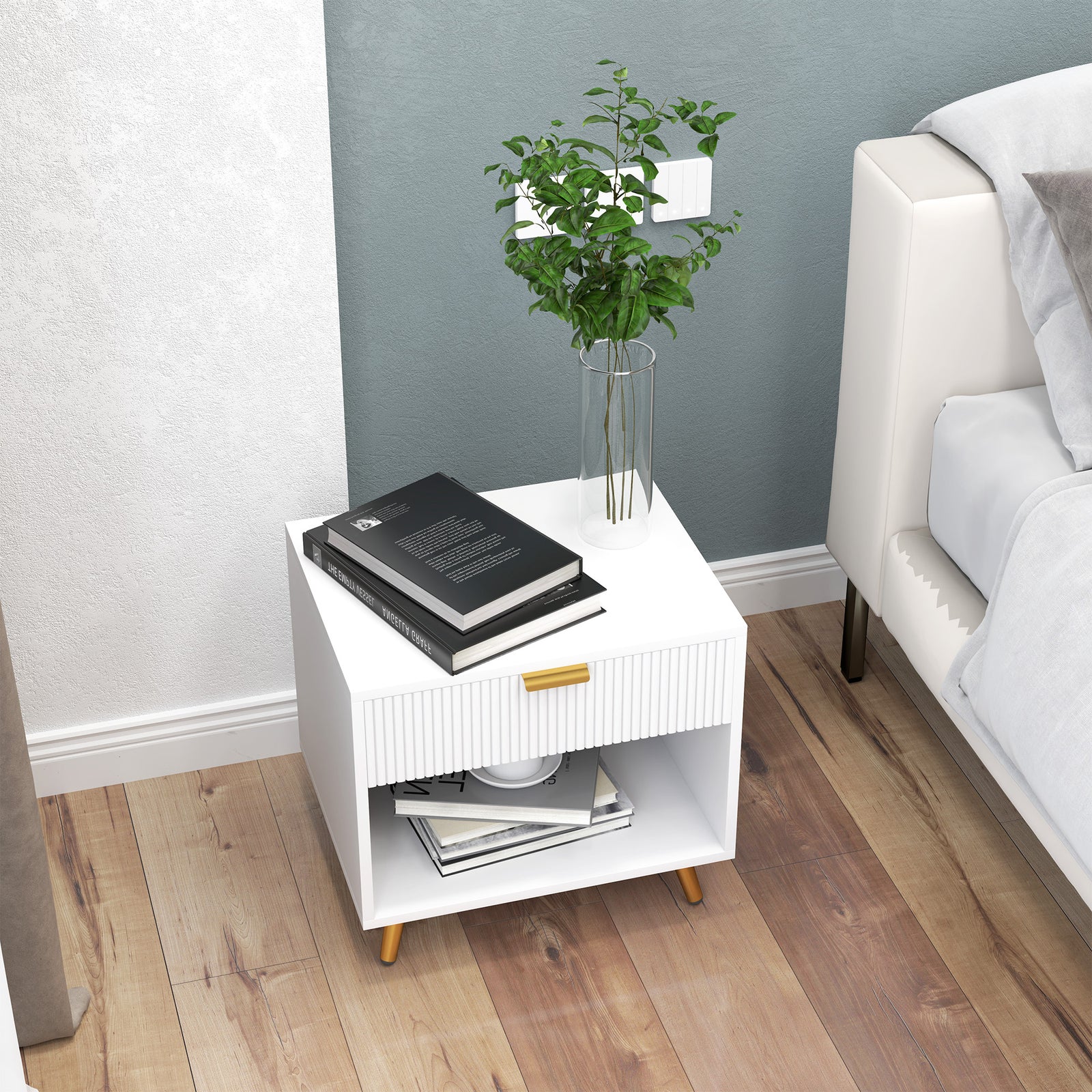 Small Table With Drawer, Open Compartment And Handle | One Size | White