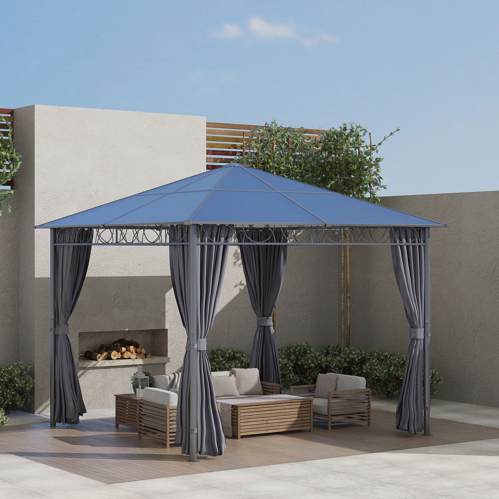 Hardtop Gazebo For Garden Party W/ Polycarbonate Curtains | Small