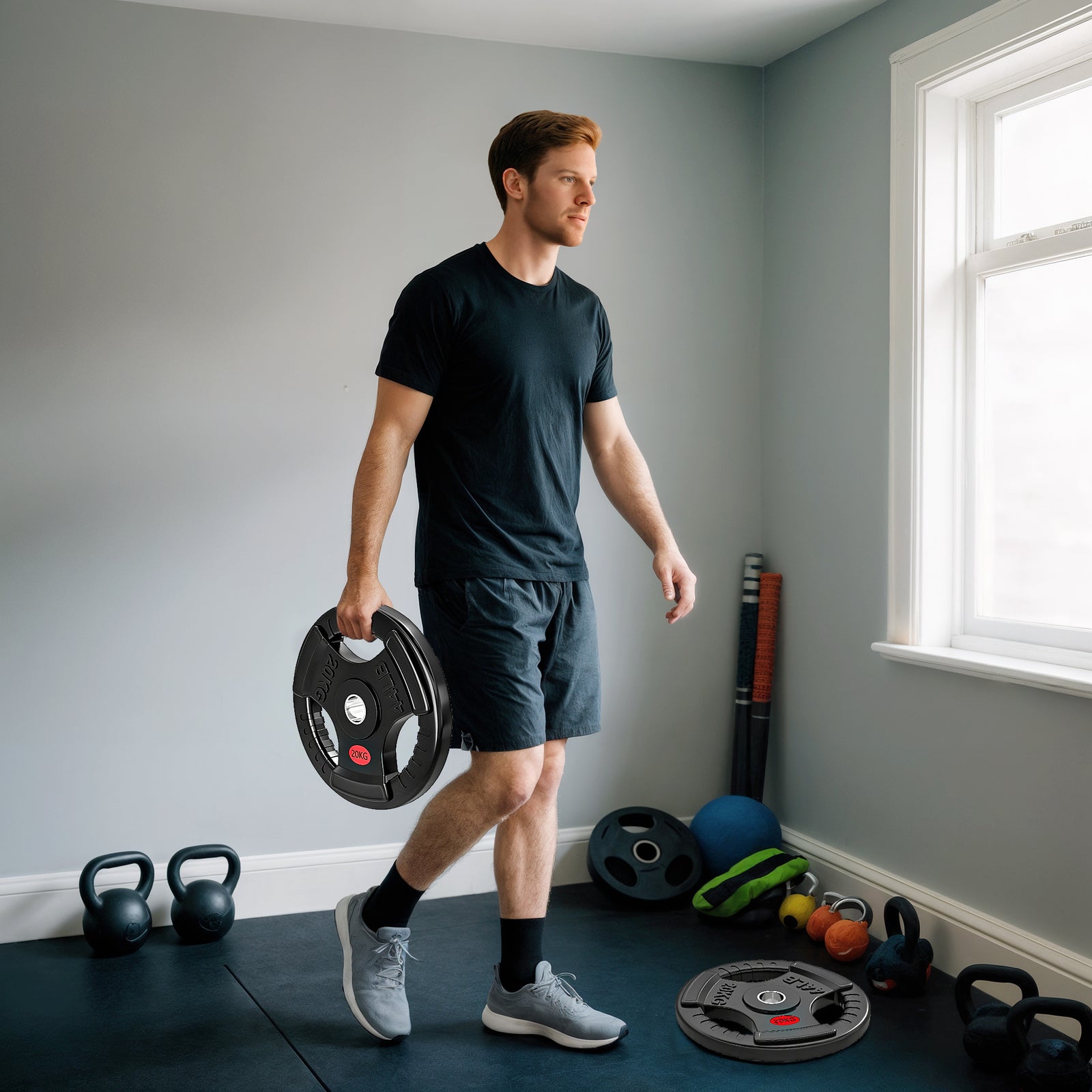 Olympic Weight Plate, Weight Plate Disc With Tri-grips | 20kg | Black