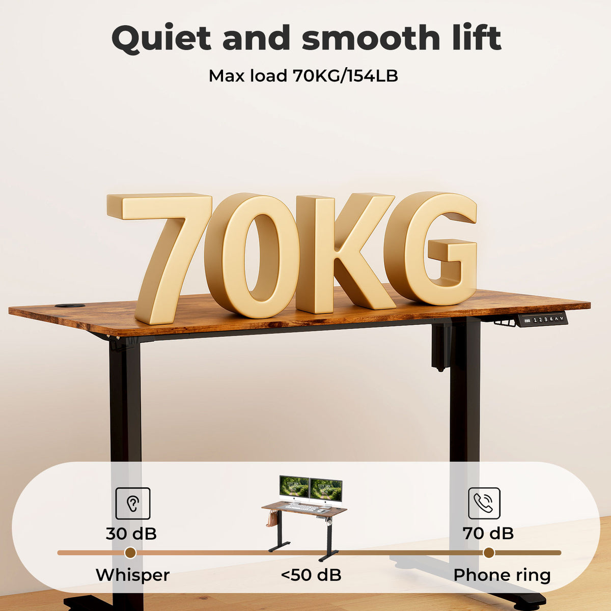 Electric Standing Desk Height Adjustable With Memory Control | Brown