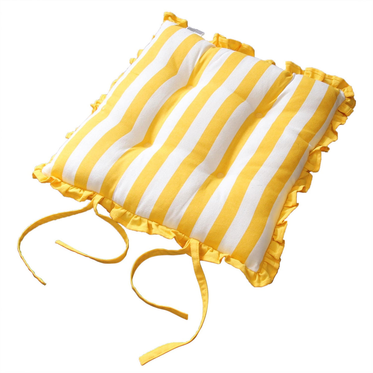 HOMESCAPES Reversible Yellow Frilled Cushion Seat Pad With Ties Polka Dots Multi