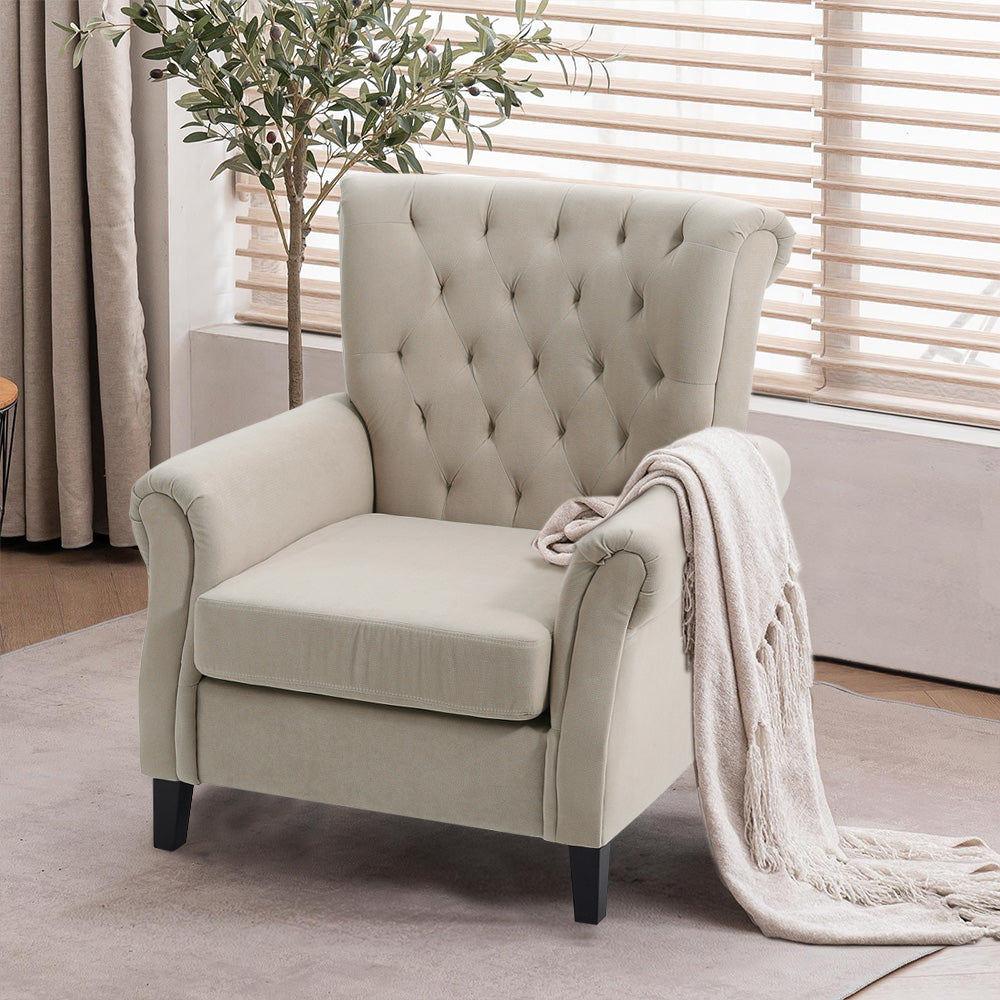 Tufted Upholstered Wingback Armchair– Elegant Accent Chair | Beige