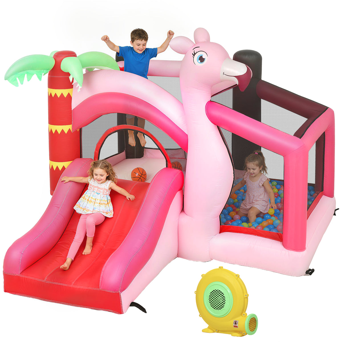 AIYAPLAY Kids Inflatable Bounce House With Blower For Indoor Outdoor, Pink
