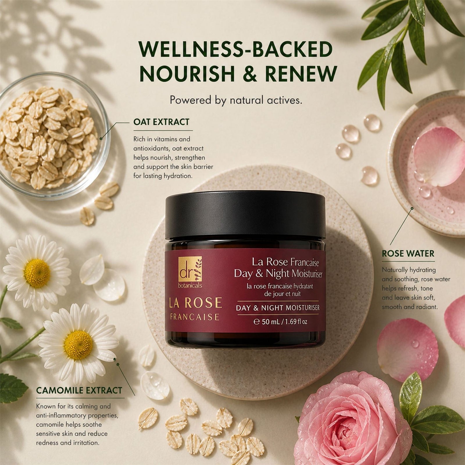 La Rose Francaise Anti-ageing Duo Day & Night Moisturiser 50ml For Hydration And Soothing