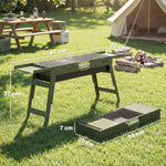 Bbq Grill, Charcoal Barbecue With 2 Side Shelves And Handle | Green