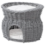 2-tier Elevated Pet Cushion Bed Basket Willow Cat Tree House Condo Kennel