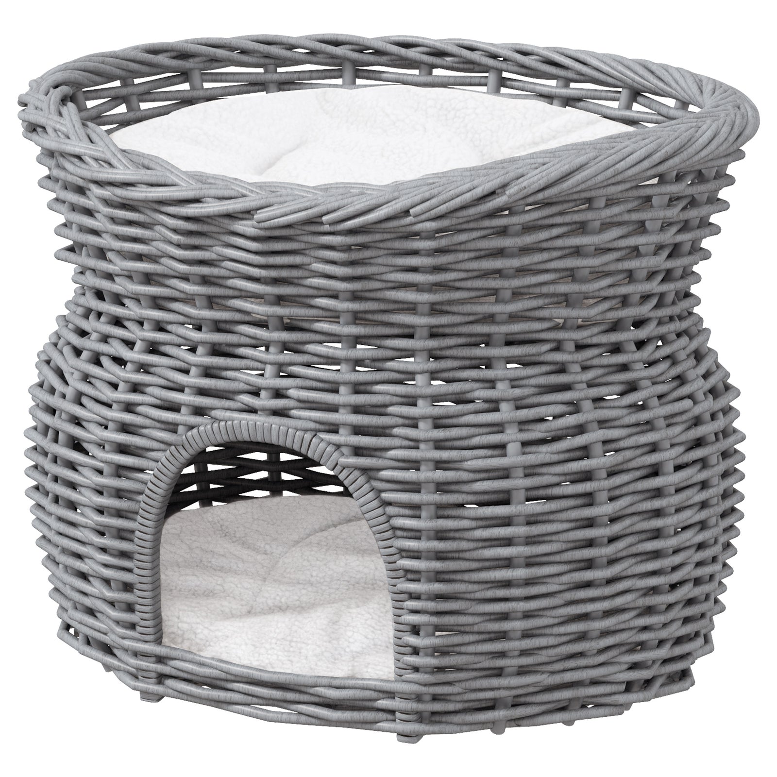 2-tier Elevated Pet Cushion Bed Basket Willow Cat Tree House Condo Kennel