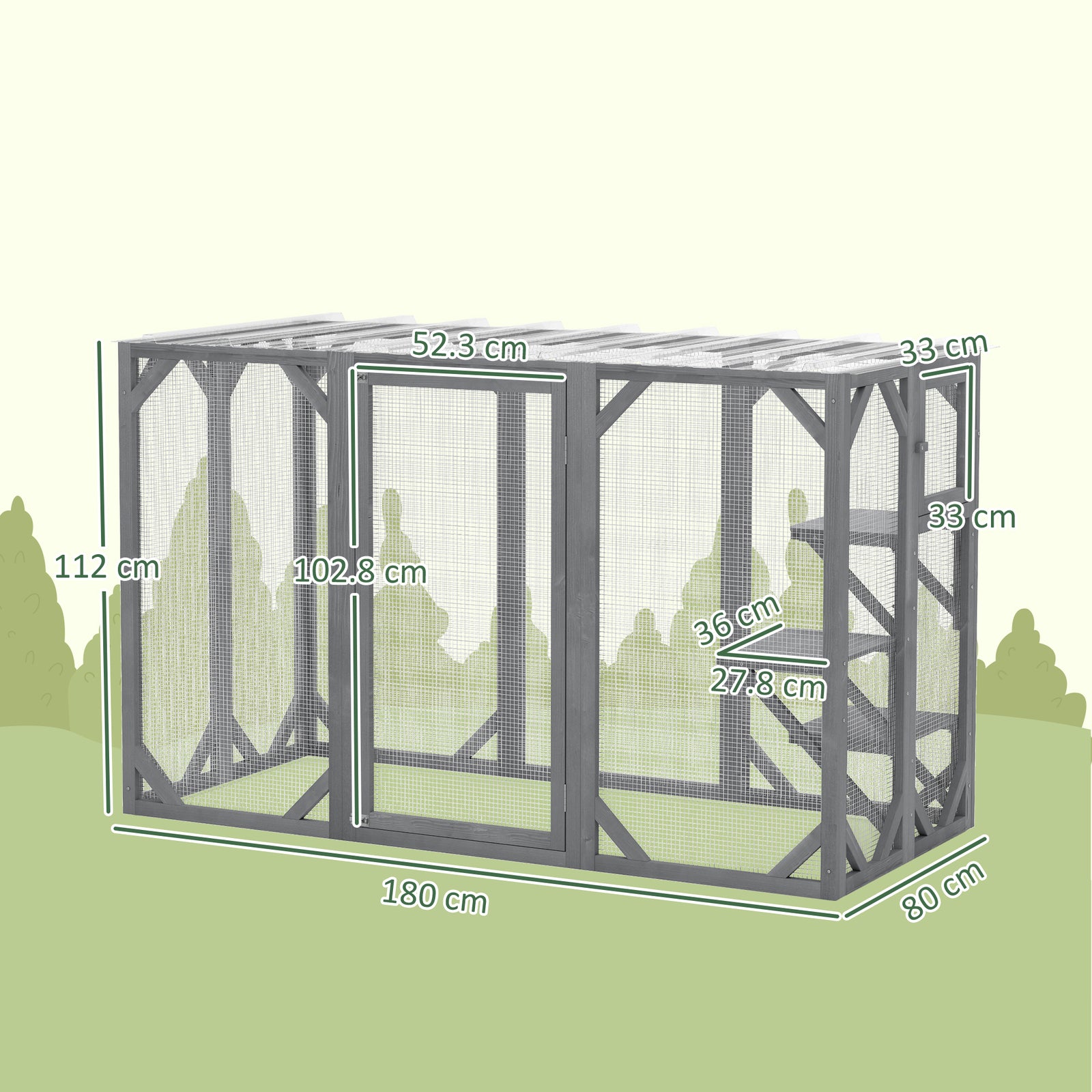 Wooden Cat House, 71" Catio Outdoor Cat Enclosure With 3 Platforms, Large Door