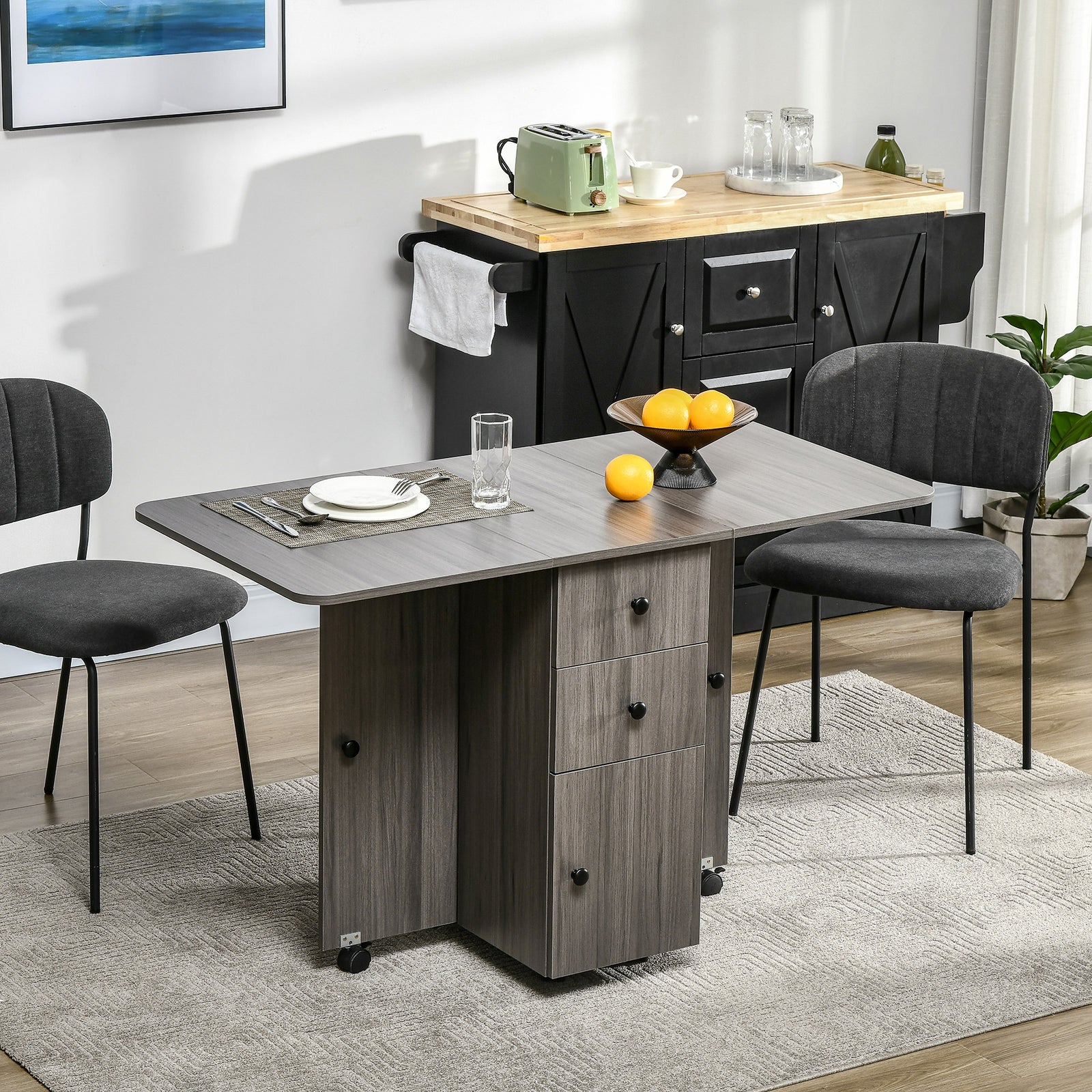 Folding Dining Table, Drop Leaf Table With Storage Drawers