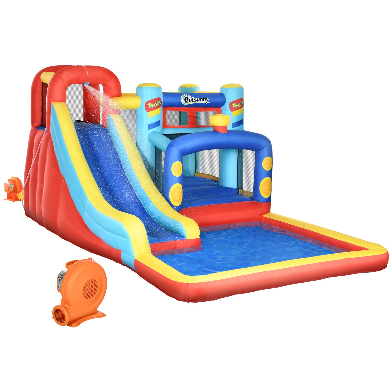 4 In 1 Kids Bouncy Castle W/ Slide Pool Trampoline Climbing Wall Blower