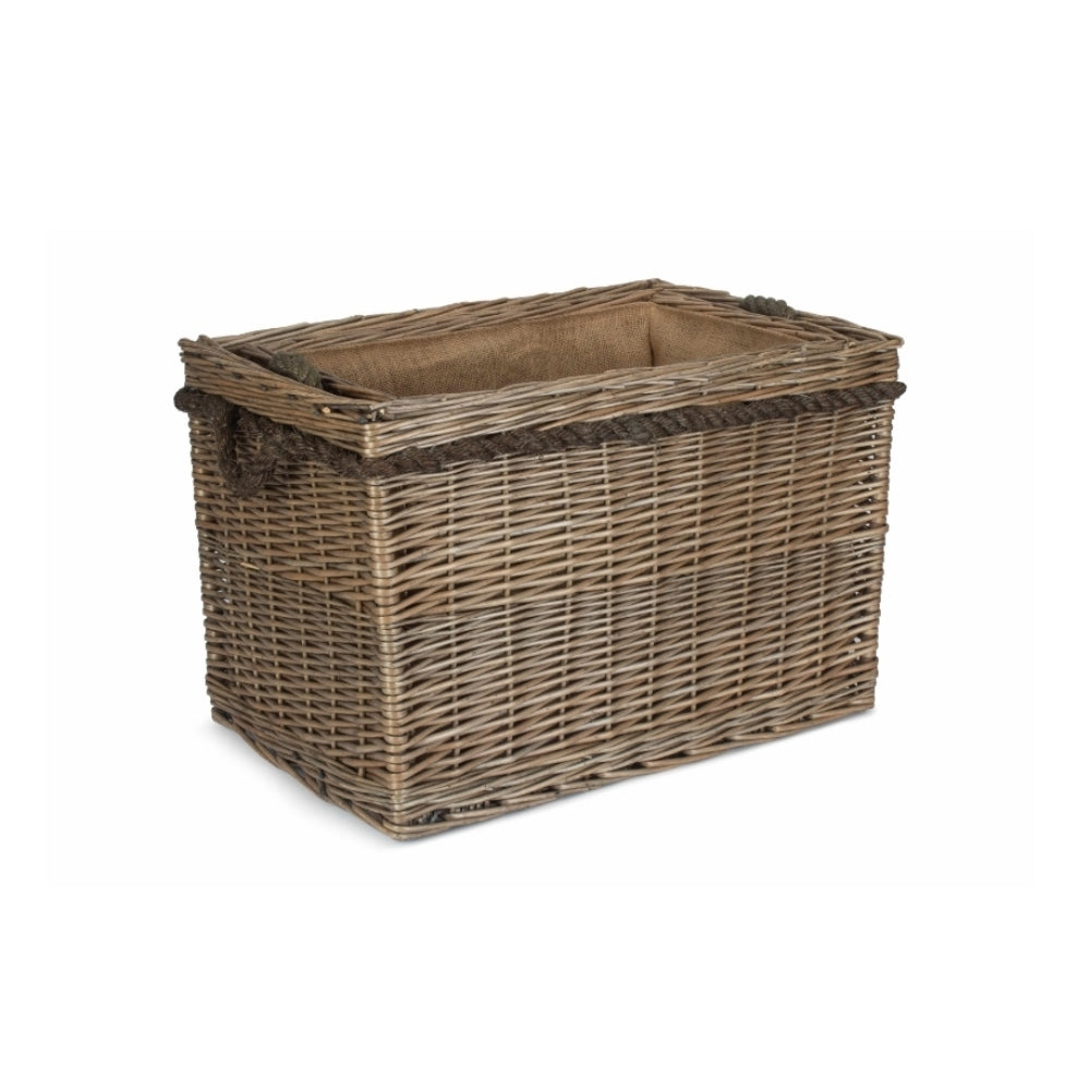 Wicker Rectangular Rope Handled Log Basket | Set-of-2 | Brown