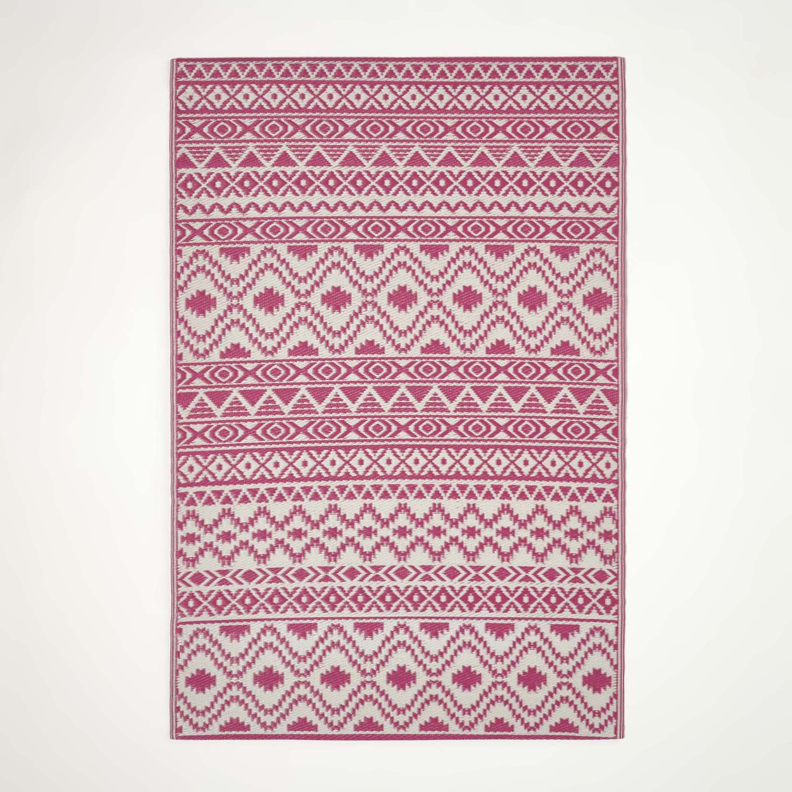 Luxury Outdoor Rug Waterproof Reversible For Garden Patio 100% Recycled, Pink Tia Aztec | 150cm x 240cm | Pink