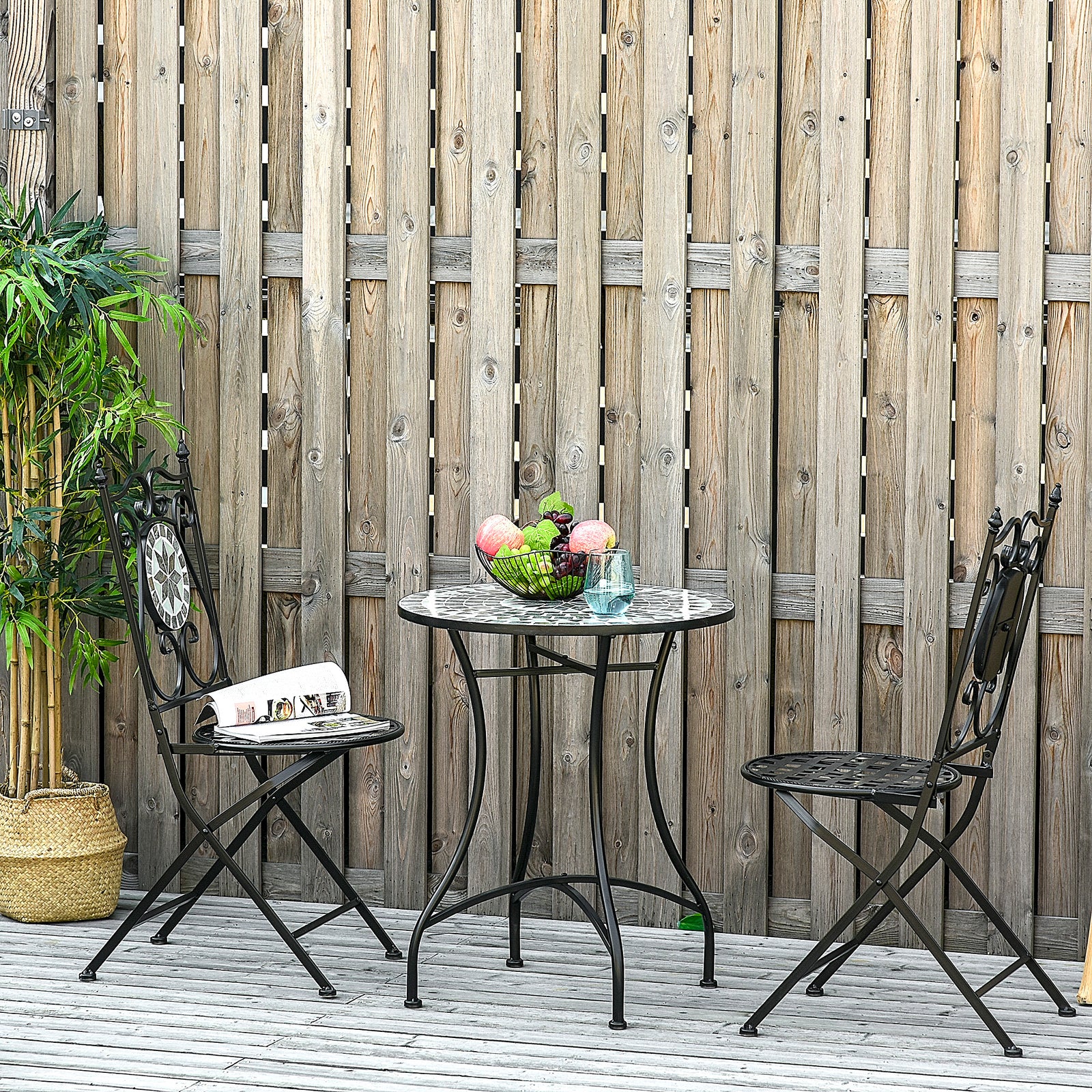 3 Pcs Mosaic Tile Garden Bistro Set Outdoor W/table 2 Chairs