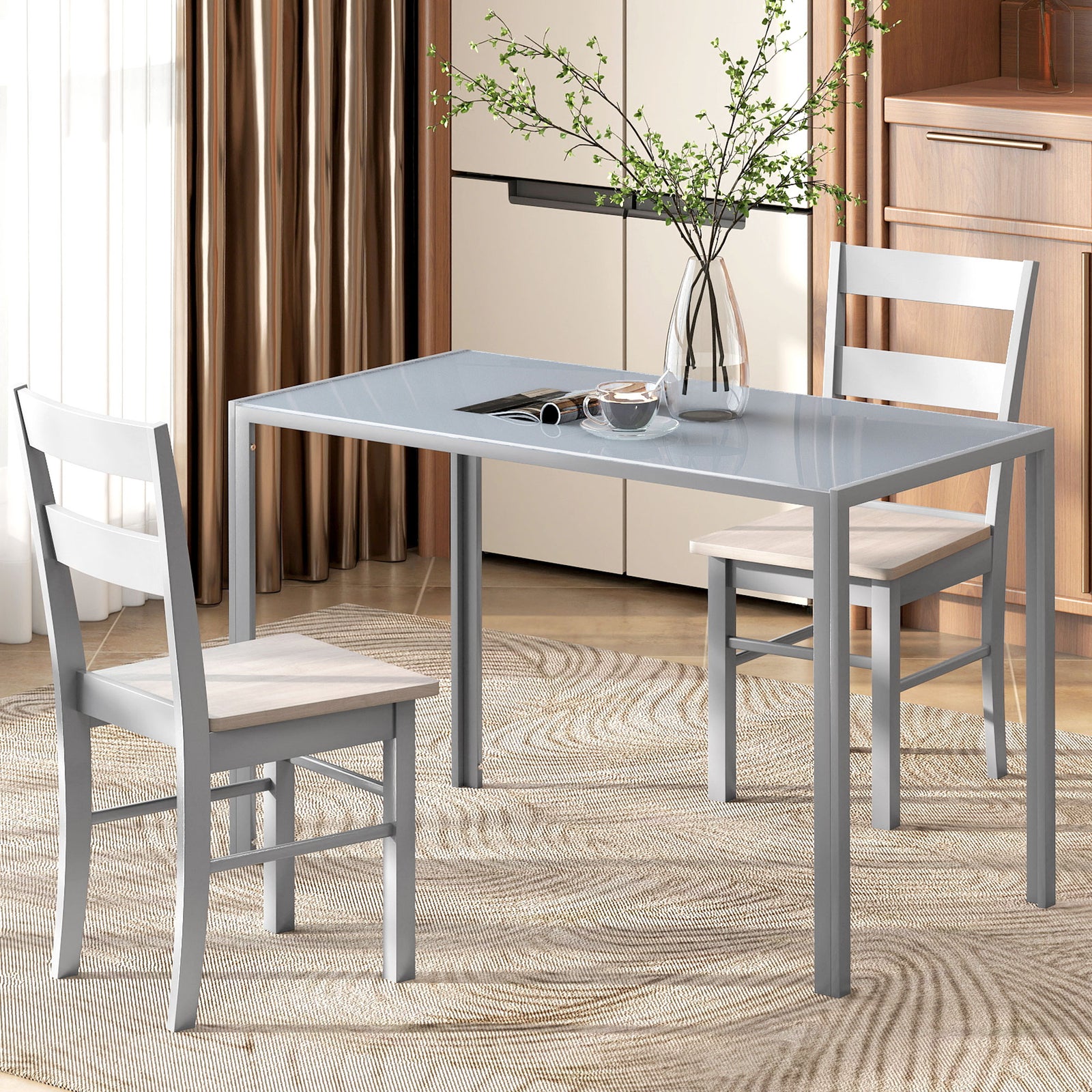 HOMCOM Modern Rectangular 4 Seater Dining Table With Tempered Glass Top