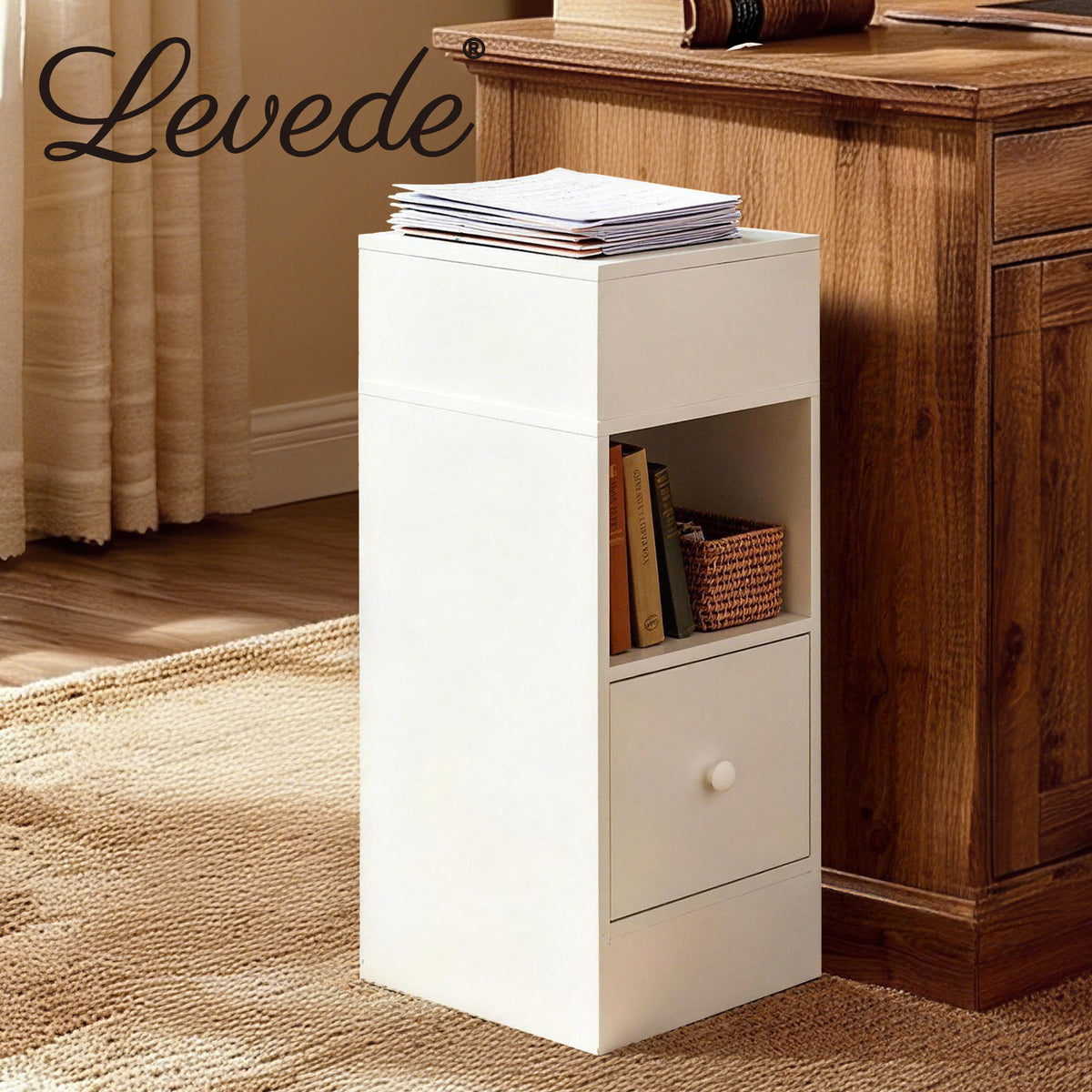 Bedside Tables Modern Nightstand White Storage Drawer Shelf For Bedroom | White