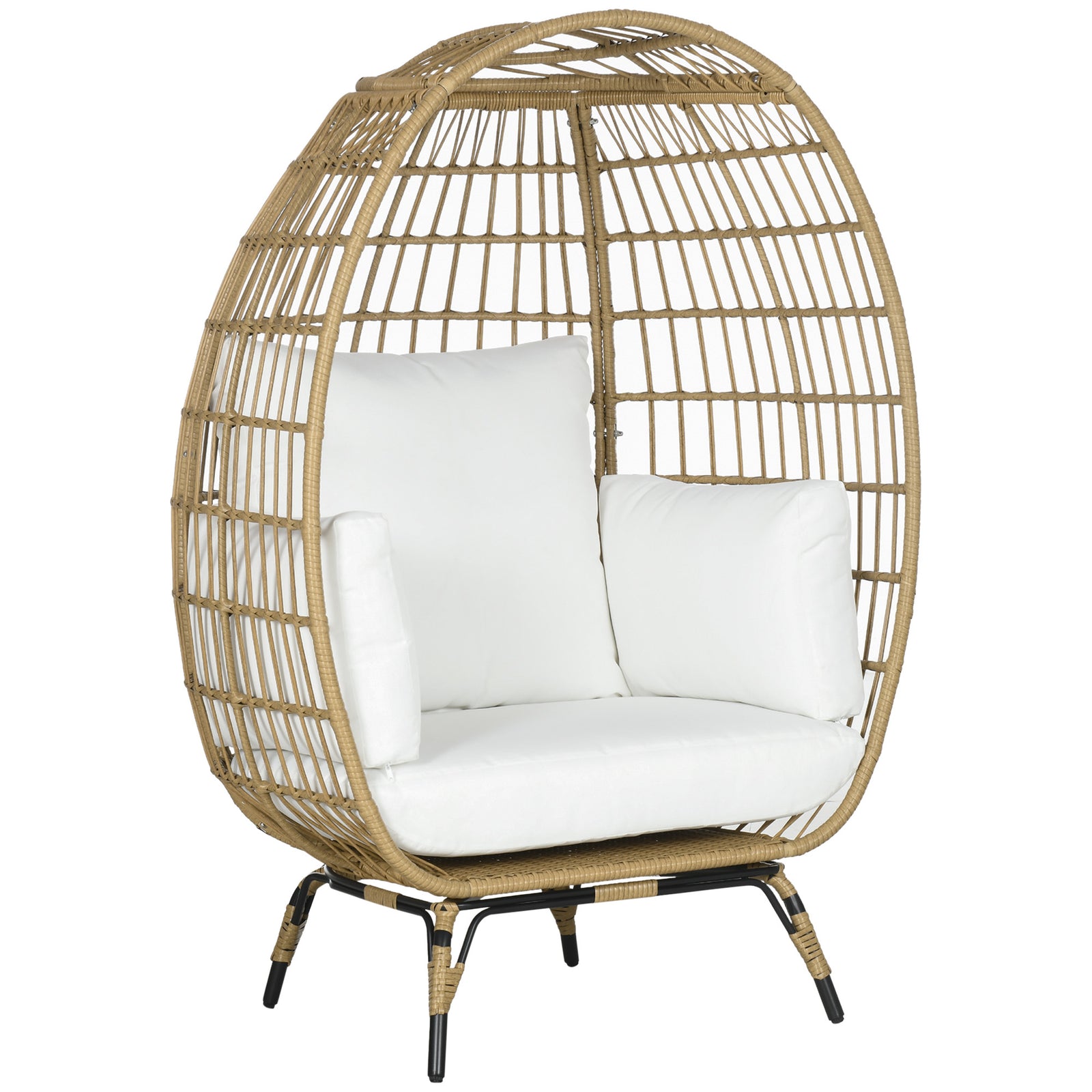 Round Rattan Egg Chair W/ Cushions Khaki