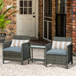3 Pc Outdoor Rattan Sofa Set W/ Chairs Coffee Table Cushion | Gray