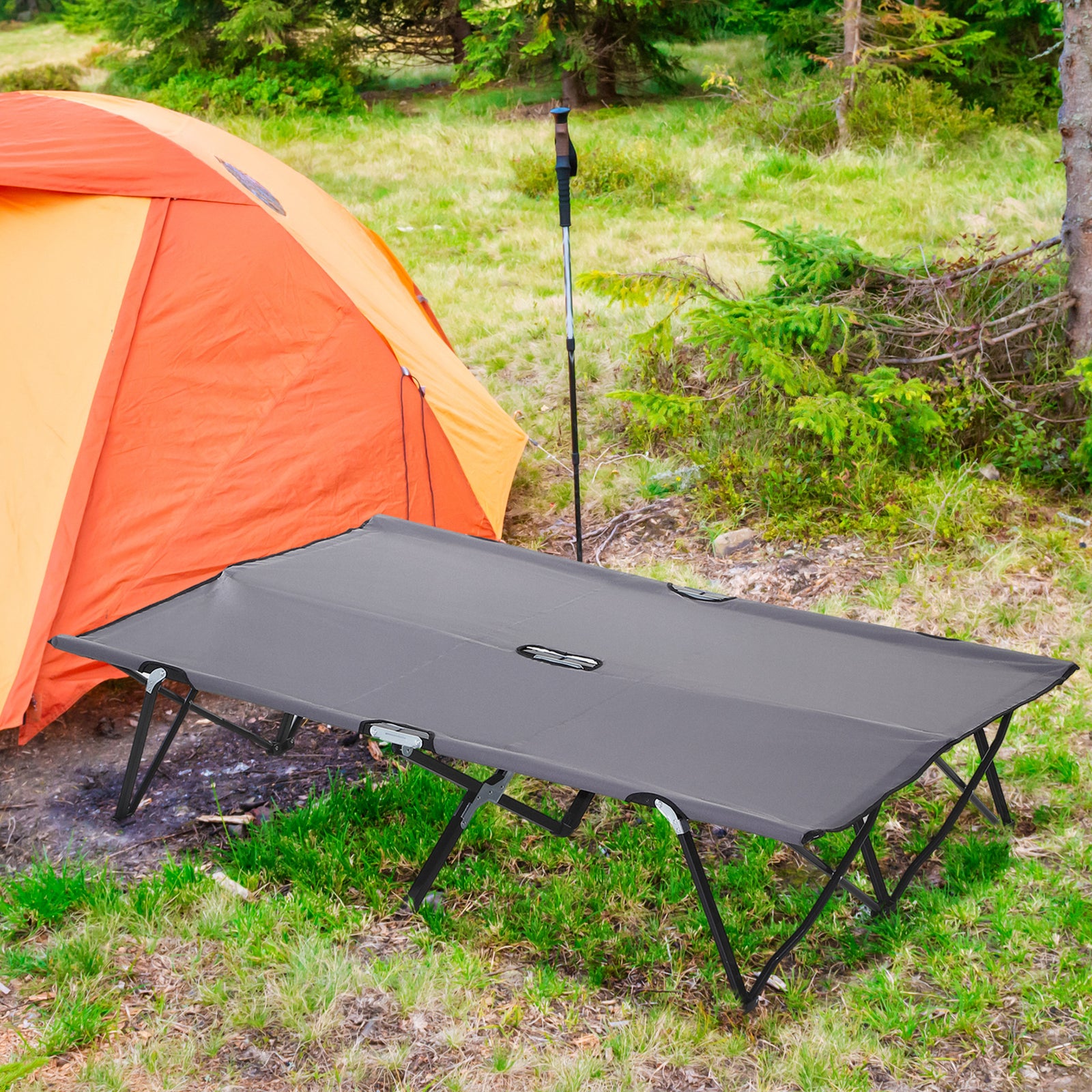 Double Camping Folding Cot Outdoor Portable Sleeping Bed | Gray