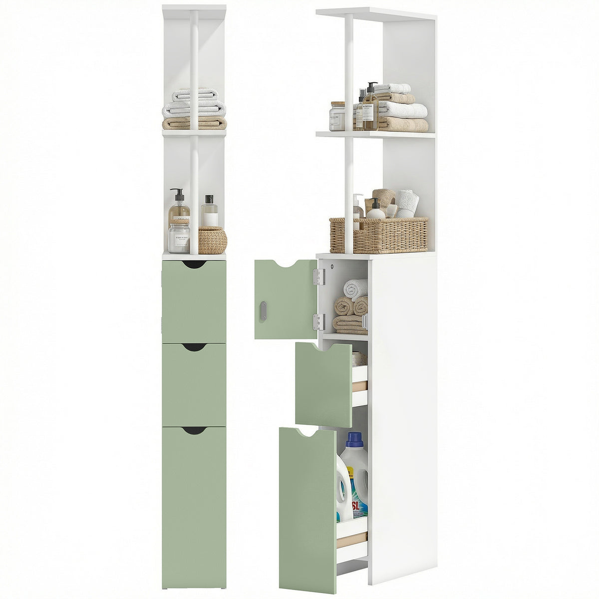 HOMCOM Freestanding Bathroom Storage Cabinet With 2-tier Shelf, Light Green